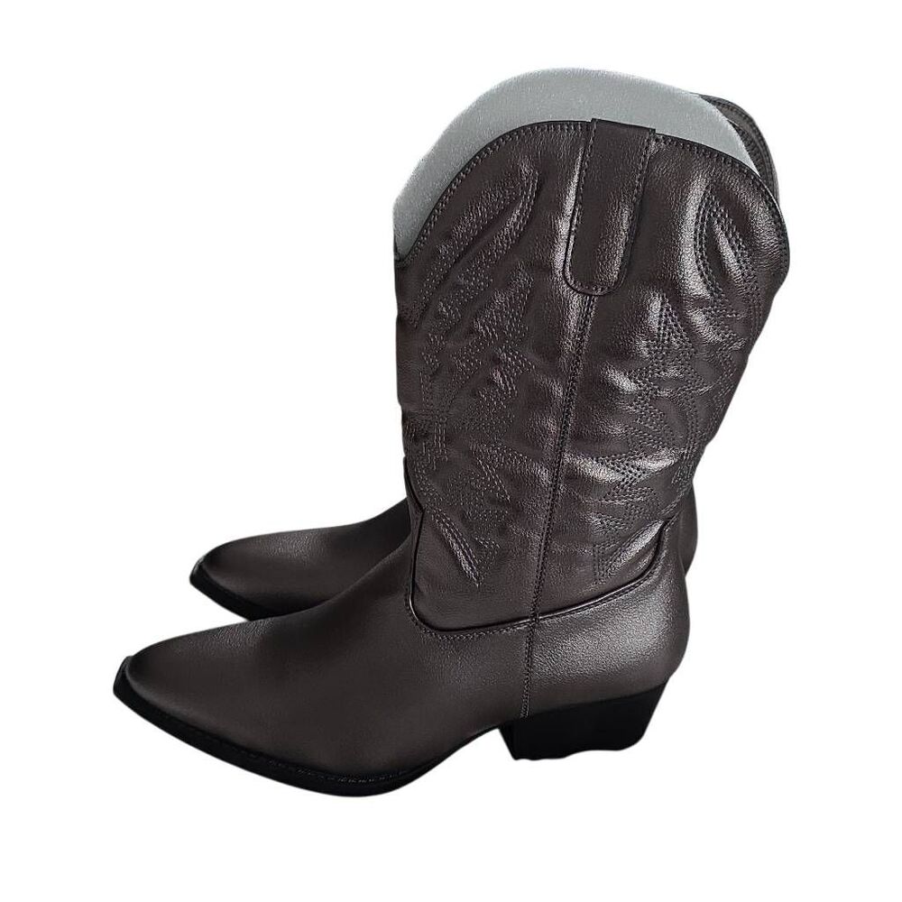 Classic Pointed Mid-Calf Heeled Boots in Dark Brown